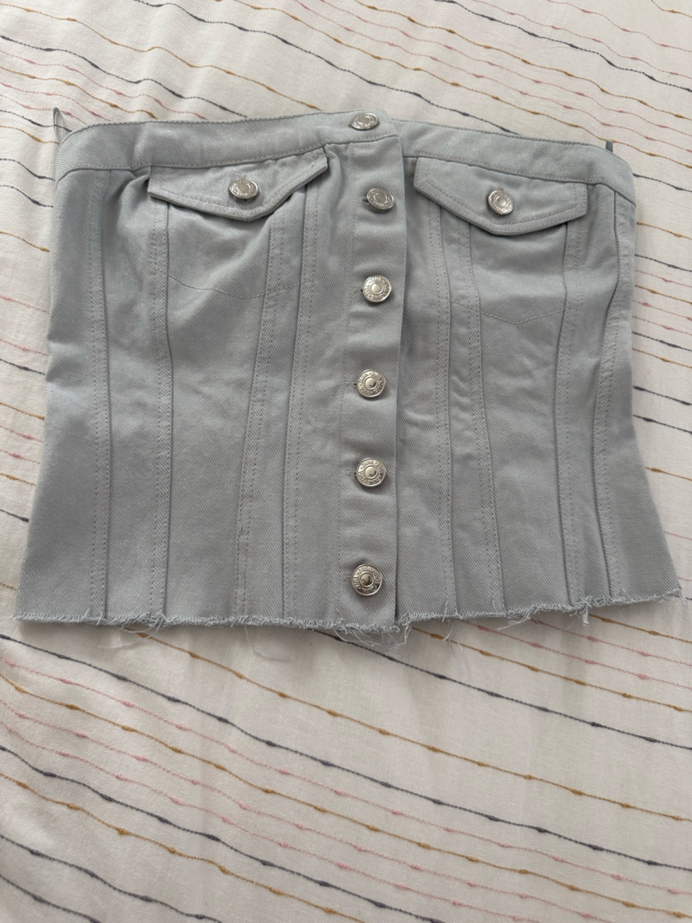 Zara Light Gray Strapless Button-Front Corset Top